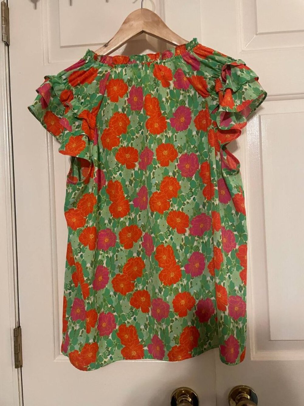 PLEIONE M Bright Floral Ruffle Sleeve Blouse Resort Wear & boho lightweight - Picture 3 of 6